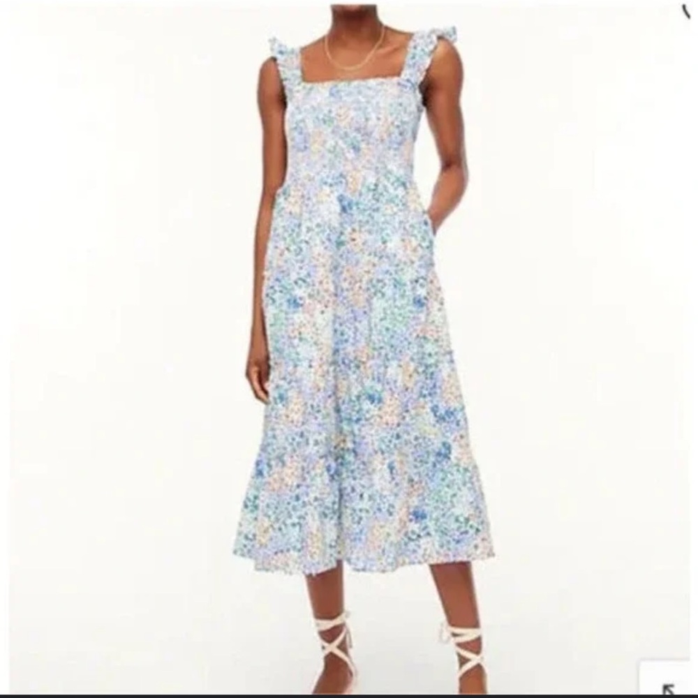 J. Crew Floral Smocked Tiered Midi Dress size M